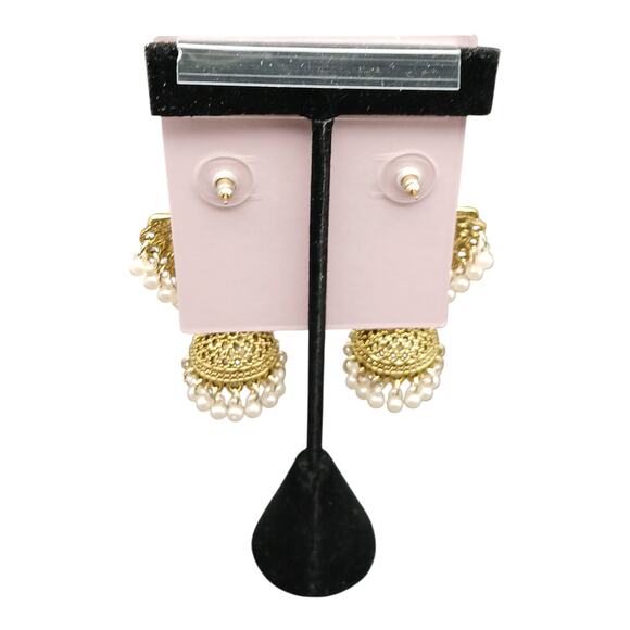 Rachel Parcell Peacock Filigree Jhumka Earrings Gold Tone, Enamel & Pearl Drops - Picture 2 of 8